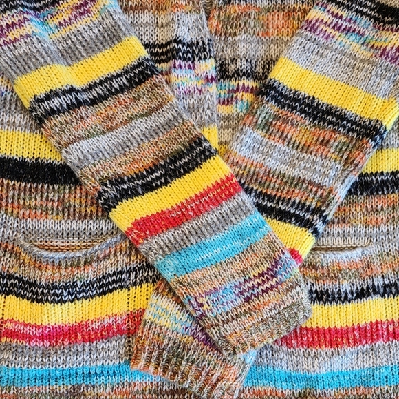 Hippie Bright Knitted Striped Cardigan Long Sleeve Sweater - Picture 12 of 12